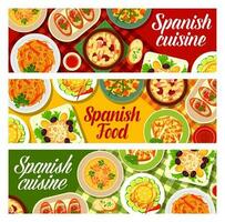 Spanish cuisine food banners, meat and fish dishes vector