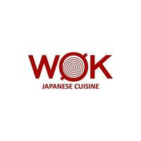 Wok pan with noodles, Chinese and Japanese cuisine vector