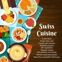 Swiss cuisine menu cover, Switzerland food dishes vector