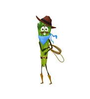 Cartoon asparagus cowboy character with lasso vector