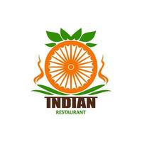 indian cuisine restaurant icon with dhama wheel vector