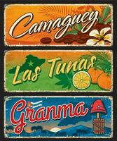 Granma, Camaguey, Las Tunas Cuban region plates vector