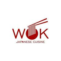 Wok pan icon, Chinese Japanese cuisine noodles bar vector