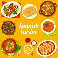 Spanish cuisine food tapas and lunch menu cover vector