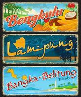 Bengkulu, Lampung and Bangka-Belitung tin signs vector