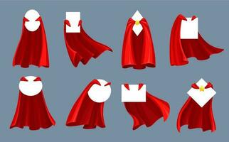 héroe y súper héroe rojo capas, mantos con collar vector