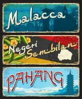 Malacca, Pahang, Negeri Sembilan regions plates vector