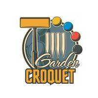 Croquet sport icon, mallet, balls, winning posts vector