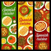 Español cocina comida pancartas, tapas platos vector