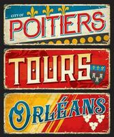 Poitiers, Tours, Orleans french city travel plates vector