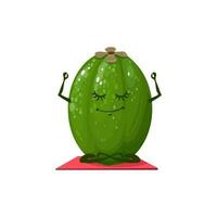 Cartoon feijoa fruit in yoga pose vector character