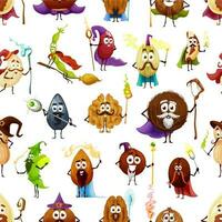 Cartoon nuts, beans wizards and mages pattern vector