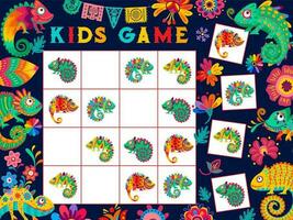 Kids sudoku game with mexican chameleons, flowers vector