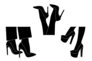 Line art silhouette outline of female legs in a pose. Shoes stilettos, high heels. Walking, standing, running, jumping, dance vector