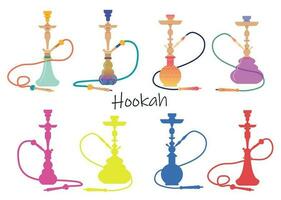 set of various hookahs. Lounge bar logo concept. Vector illustration isolated on white background.