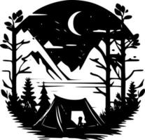 Camping, Black and White Vector illustration