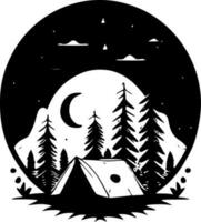cámping - negro y blanco aislado icono - vector ilustración
