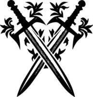 Crossed Swords - Black and White Isolated Icon - Vector illustration