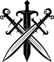 Crossed Swords - Black and White Isolated Icon - Vector illustration