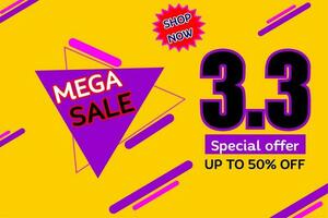 Vector 3.3 Mega Sale for Poster or banner .March 3 sale banner design templates for social media and website,Special Offer Sale 50 percent Off .