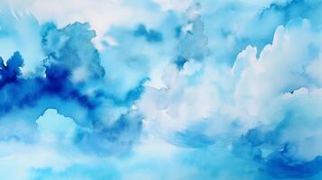 Inquisitively Watercolor shades cloudy and defocused Cloudy Blue Sky Establishment. Illustration, photo