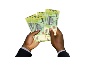 Black Hands in suit holding 3D rendered  Yemeni Rialnotes png