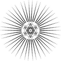 Metatron's Cube,  Flower of Life. Sacred geometry on radiant sun, graphic element Vector isolated Illustration. Mystic icon platonic solids, abstract geometric drawing, typical crop circles