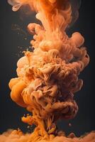 , Flowing light apricot crush smoke with splashes. Soft fluid banner, spring female mood, 3D effect, modern macro realistic abstract vertical background, ink in water effect.. photo