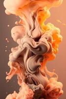 , Flowing light apricot crush smoke with splashes. Soft fluid banner, spring female mood, 3D effect, modern macro realistic abstract vertical background, ink in water effect.. photo