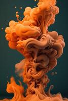 , Flowing light apricot crush smoke with splashes. Soft fluid banner, spring female mood, 3D effect, modern macro realistic abstract vertical background, ink in water effect.. photo