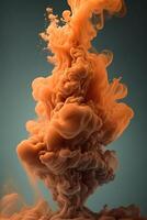 , Flowing light apricot crush smoke with splashes. Soft fluid banner, spring female mood, 3D effect, modern macro realistic abstract vertical background, ink in water effect.. photo