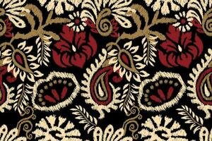 Hipster Ikat floral paisley embroidery on black background.Ikat ethnic oriental seamless pattern traditional.Aztec style abstract vector illustration.design for texture,fabric,clothing,wrapping,scarf.