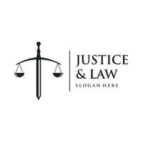 Law firm and attorney Logo.Justice template with pillar, sword and scales concept.Vector illustration. vector