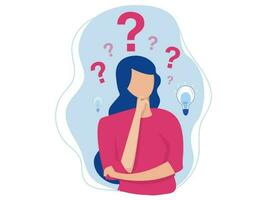 woman thinking with question mark and light bulb doubts his choice about Creativity,Problem solving thoughtful pose concept  design illustration vector