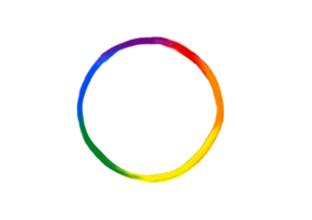 Rainbow flag watercolor brush paint in circle shape.LGBT  Pride month watercolor texture concept png