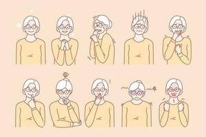 Old age womans emotions and facial expressions vector