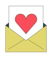 Email newsletter flat line concept vector spot illustration. Heart envelope 2D cartoon outline object on white for web UI design. Love letter. E-mail marketing editable isolated colorful hero image