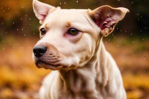 Portrait of a dog on a background of blue sky. photo