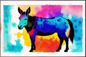 Illustration of a donkey on a colorful background, digitally created. Digital art, photo