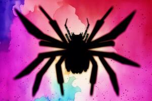 spider silhouette on abstract watercolor background, halloween concept.Digital art, photo