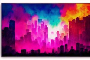 Abstract colorful watercolor background with skyscrapers. beautiful silhouette of the city. Digital art, photo