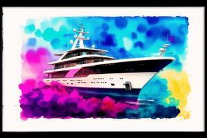 luxury yacht on the watercolor background.Watercolor paint. Digital art, photo