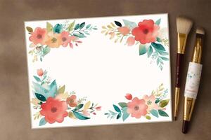 Mothers Day postcard. Watercolor hand painted floral frame. Greeting card. Watercolor paint. Digital art, photo