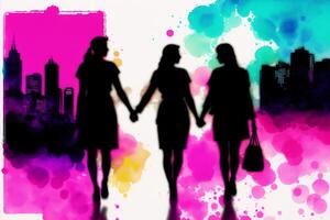 Pride Month.An illustration of two women holding hands.lesbian couple spending time together.Lgbtq photo