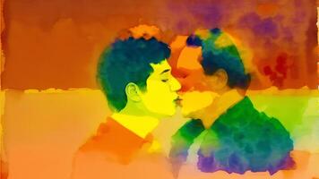 orgullo mes. un ilustración de dos hombres besando gay Pareja gasto hora juntos. lgbtq. generativo ai foto