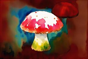 Beautiful mushrooms on the watercolor background. Watercolor paint. Digital art, photo