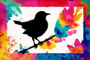 Illustration of a bird on abstract watercolor background. Sparrow. Watercolor paint. Digital art, photo