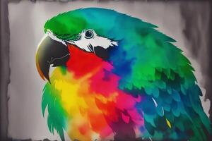 Illustration of a parrot on abstract watercolor background. Watercolor paint. Digital art, photo