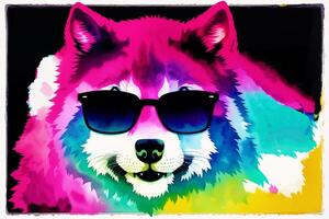 Illustration of a wolf on abstract watercolor background. Watercolor paint of a dog. Digital art, photo