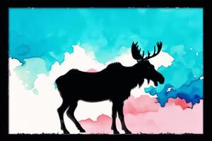 Illustration of a moose on abstract watercolor background. Watercolor paint. Digital art, photo